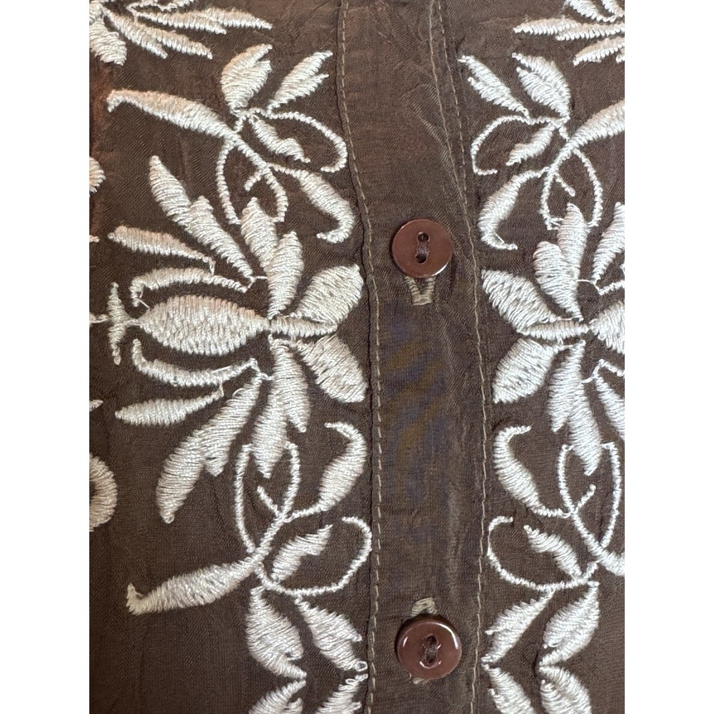 Johnny Was Tunic Size L Brown Embroidered Long Sleeve Boho Feminine Elegant Cali - Picture 5 of 10